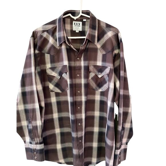 WESTERN ELY Cattlemen XL Brown Plaid Western Shirt VTG - Picture 1 of 15